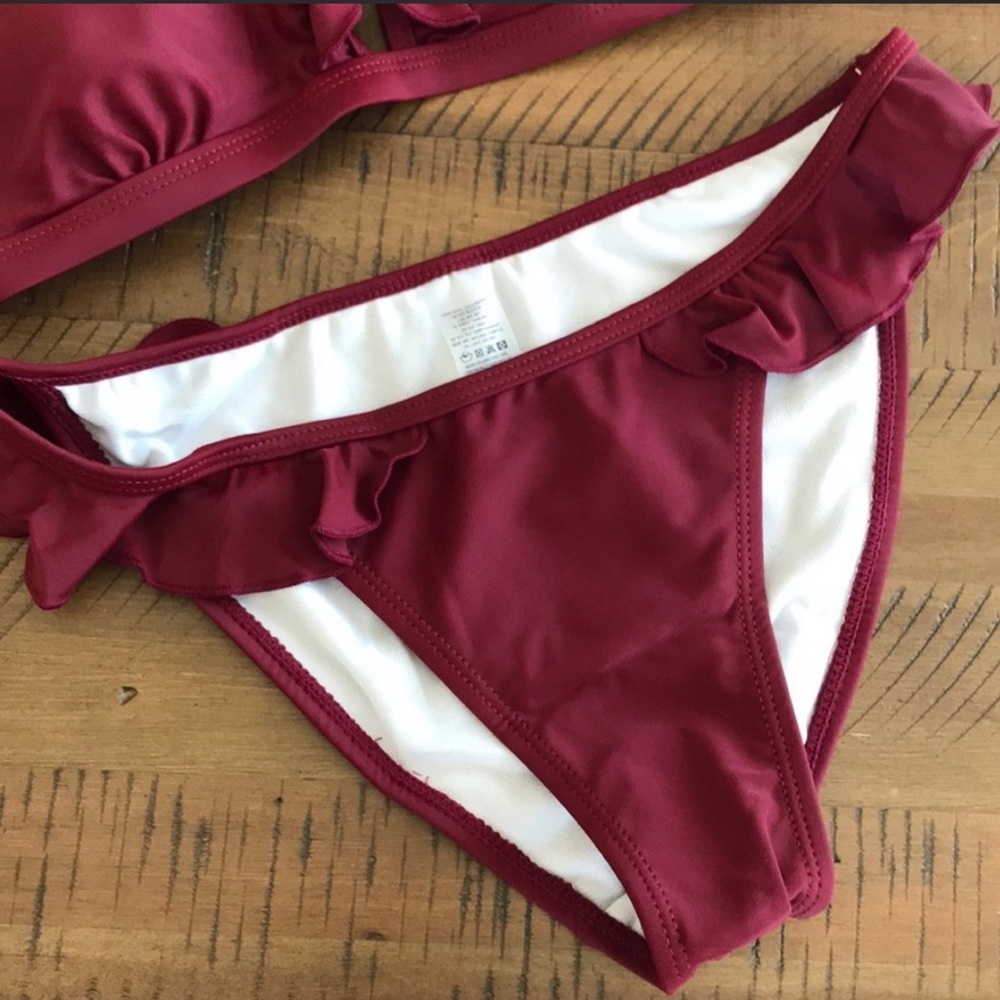Ruffled Merlot Plunge V-Neck Bikini - Picture 8 of 13